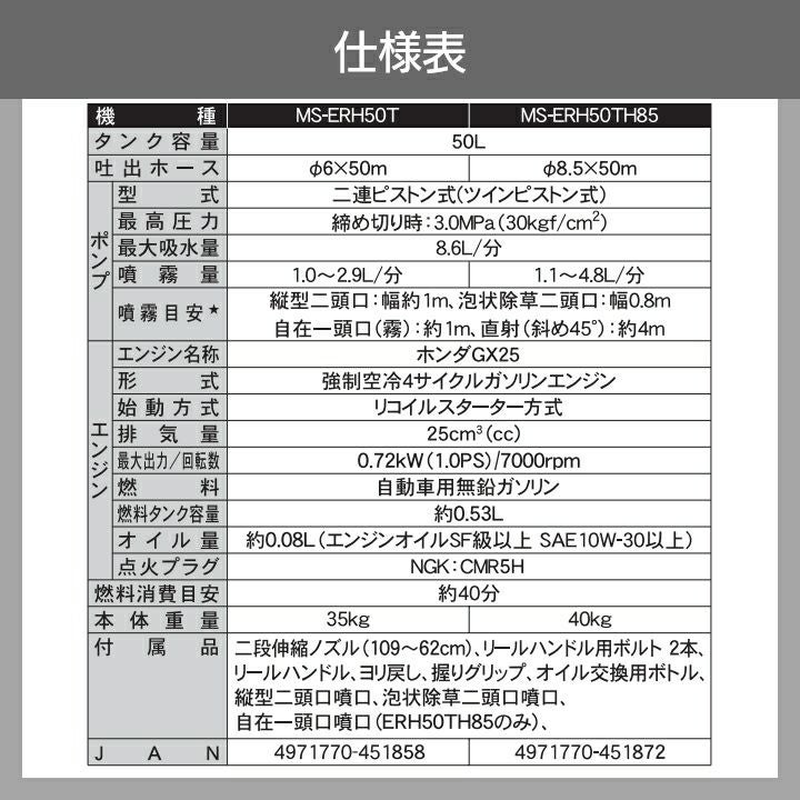 エンジン 噴霧器 工進 動噴 MS-ERH50T 50Lタンク 最高圧力3.0Mpa 置き