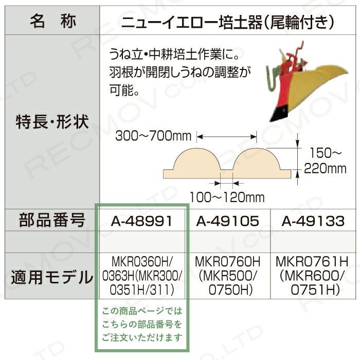 培土器 (G49) マキタの耕運機用アタッチメントA-48991ならボクらの農業EC