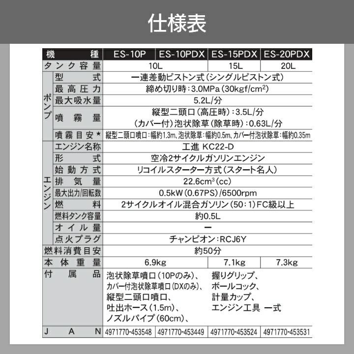エンジン 噴霧器 工進 動噴 ES-20PDX 背負い式 20Lタンク 噴霧 防除