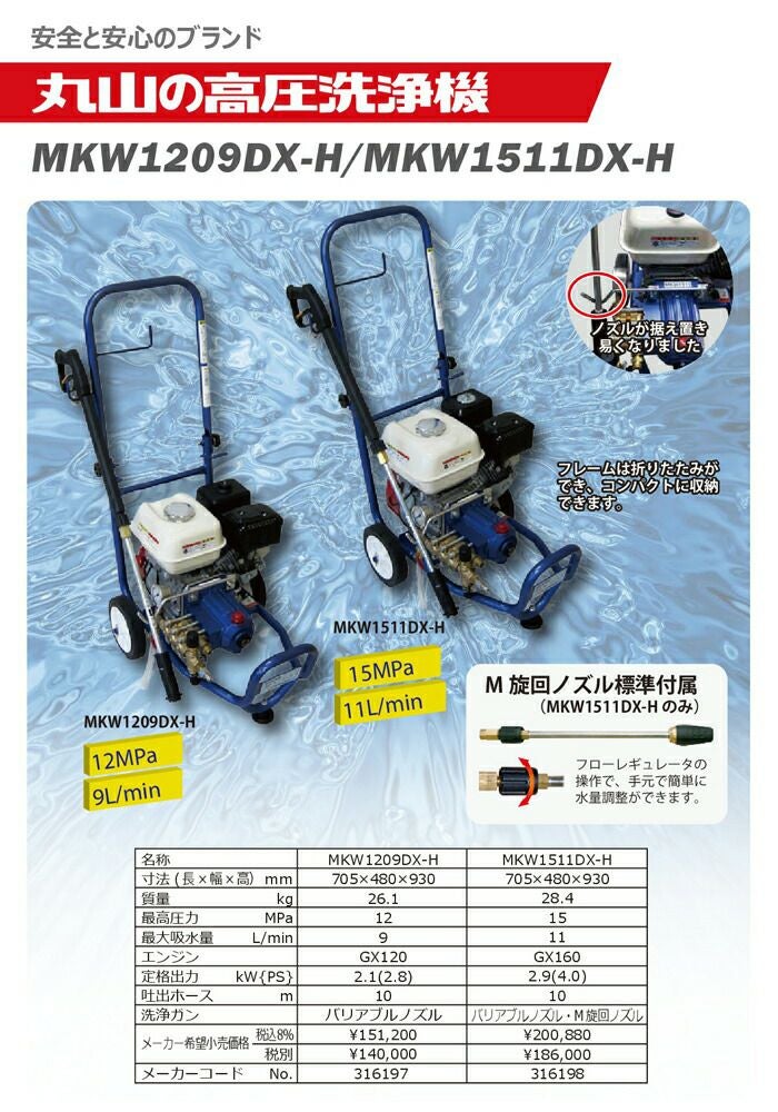 高圧洗浄機 エンジン 丸山製作所 高圧洗浄機 エンジン式 MKW1209DX-H-1