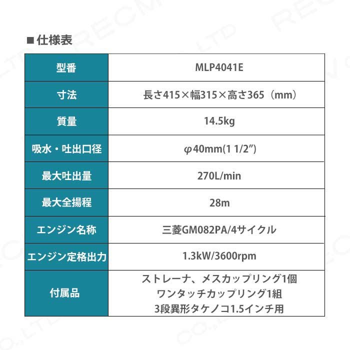 生産終了 エンジンポンプ 1.5インチ MLP4041E 丸山製作所 ポンプ 4