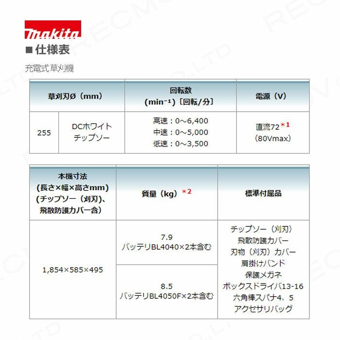 マキタ 充電式 草刈機 80Vmax MUR012GZ エンジン40ccクラス Uハンドル