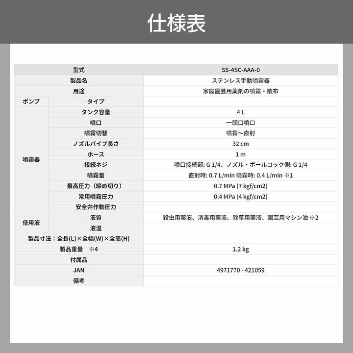 噴霧器 半自動噴霧器 肩掛式 噴霧器 工進 SS-4SC 4L 1段ノズル Mネジ