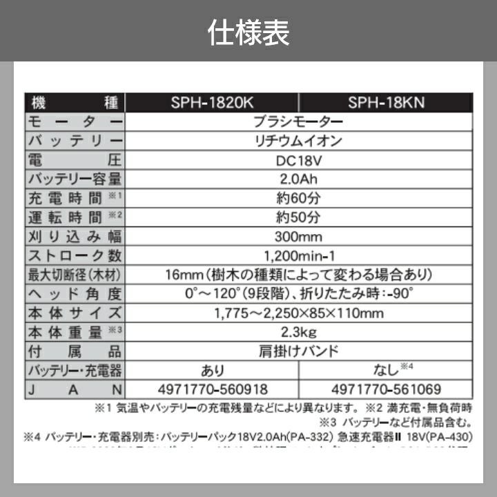 工進 充電式 ポールヘッジトリマ SPH-18KN バッテリー 18V ブレード
