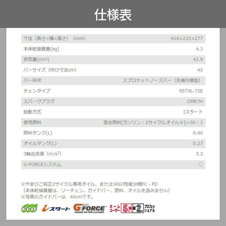 共立 チェーンソー エンジン式 CS43RS/45R95 45cm 排気量42.9cc リア
