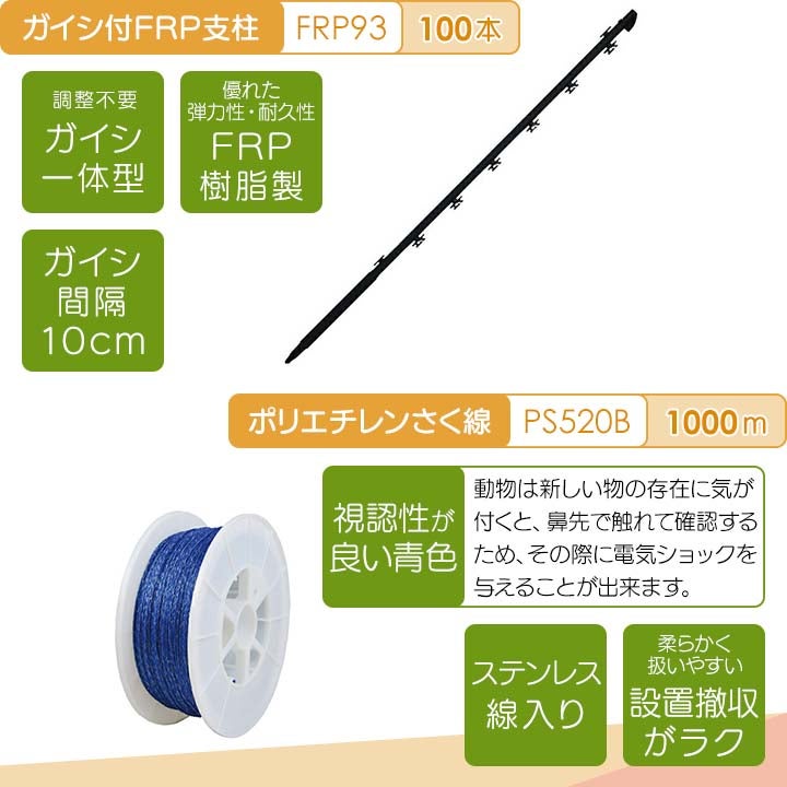 受注生産 納期別途ご案内【設置杭なし】電気柵 セット 300m タイガー
